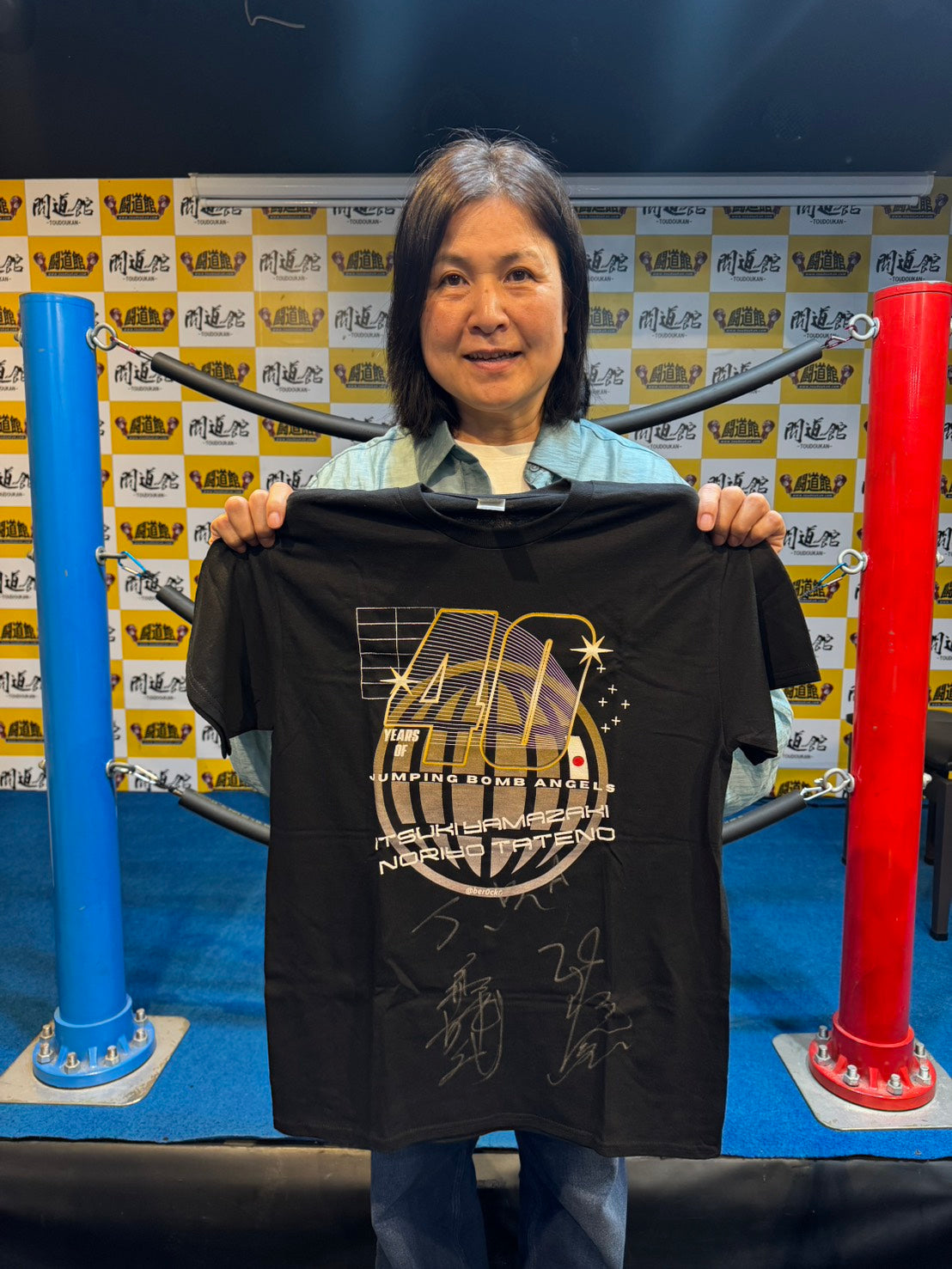 【2 hand signed autographs 】Jumping Bomb Angels ( Noriyo Tateno &Itsuki Yamazaki "40th Anniversary" T-shirt