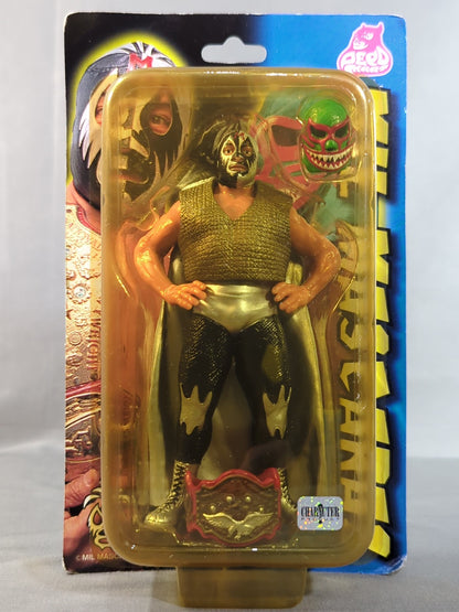 Mil Mascaras  (Black & Silver Half Trade, Green Shark Mouth, IWA Belt)