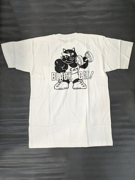 ブラック・キャット イラストTシャツ(ホワイト)