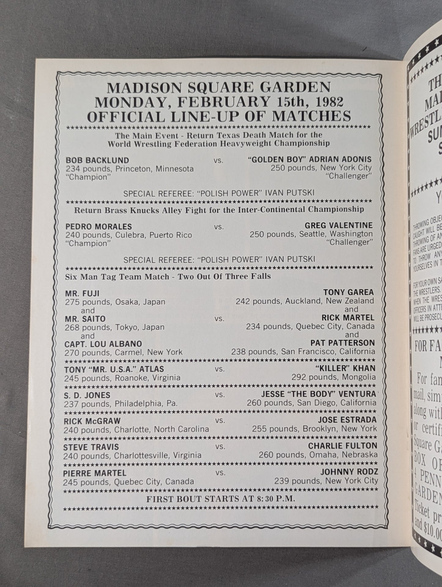 ★バックランドvsアドニス 王座戦★ W.W.F. CHAMPIONSHIP WRESTLING OFFICIAL PROGRAM MAGAZINE No.50