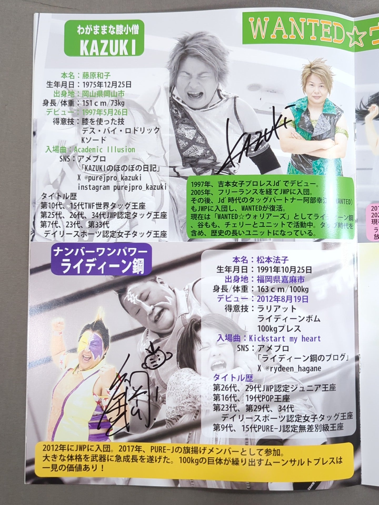 10選手直筆サイン入り】PURE-J女子プロレス オフィシャルパンフレット