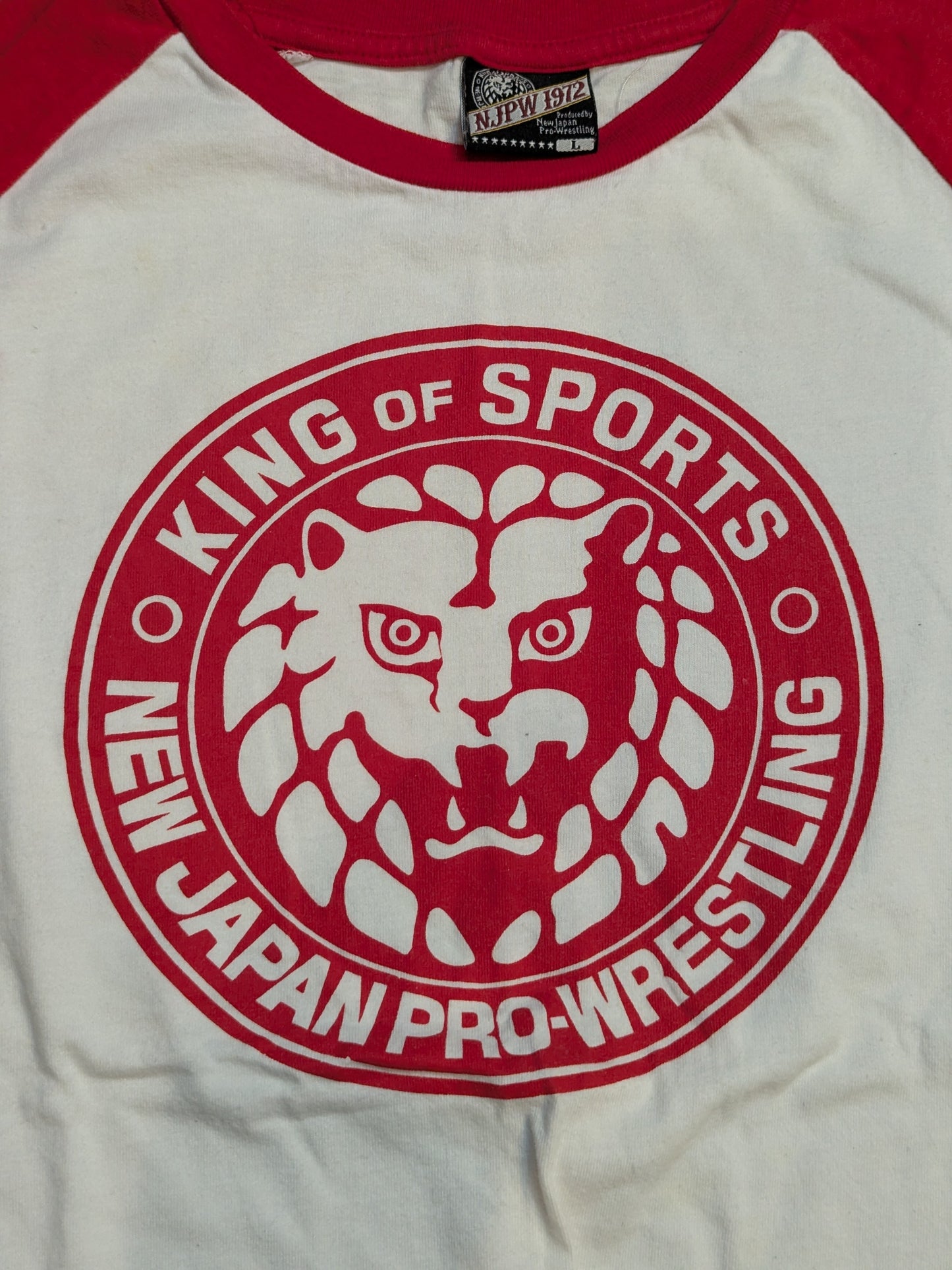 New Japan Pro Wrestling × Shimamura Lion Mark Raglan T-shirt (White×Red)