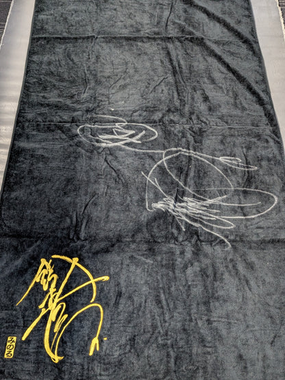 【直筆サイン入り(「風」入り)】鈴木みのる サイン刺繍バスタオル(ブラック)