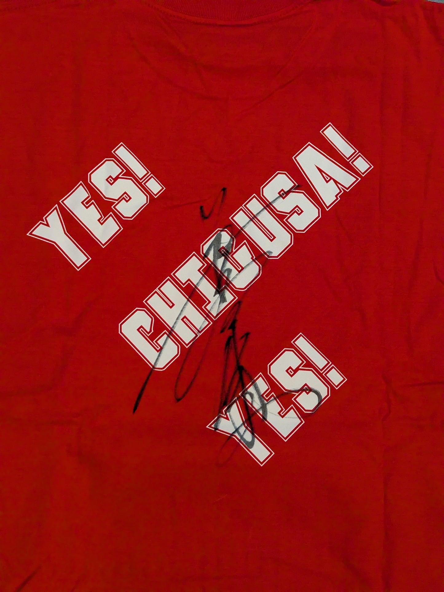 【hand signed autograph】 Chigusa Nagayo 「YES! CHIGUSA! YES!」 Illustration T-Shirt (2) (Red)