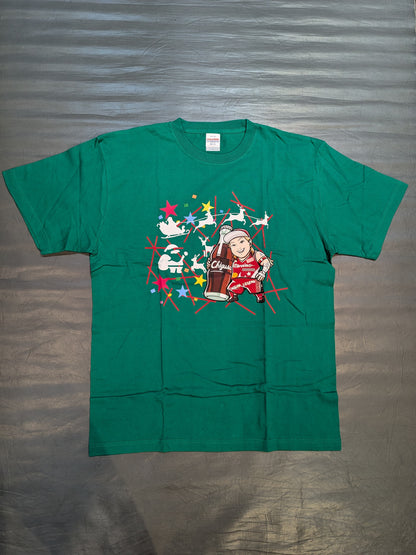 Chigusa Nagayo "Christmas" Illustration T-Shirt (2) (Green)