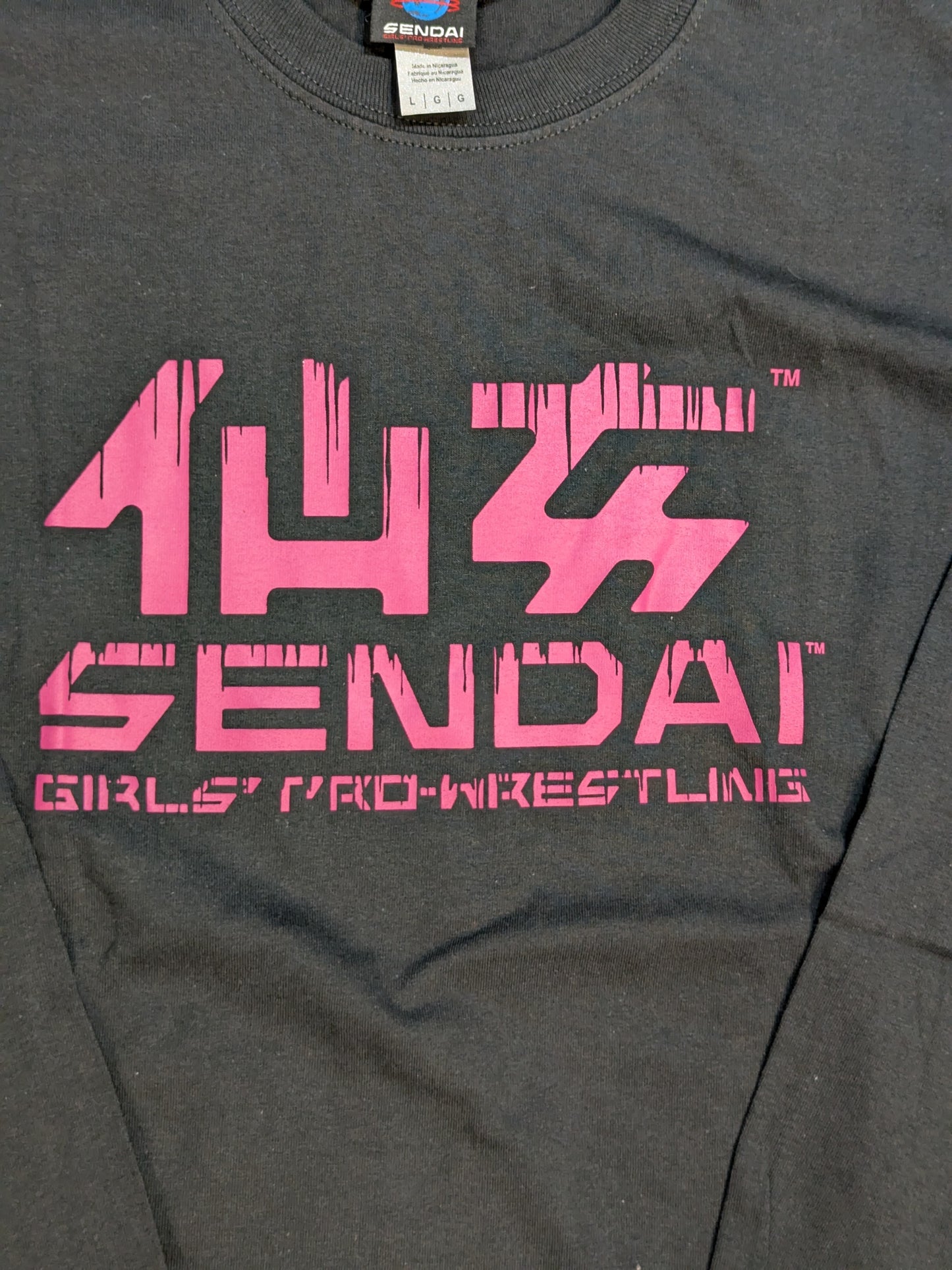 センダイガールズプロレスリング ロングスリーブTシャツ(ブラック×ピンク)