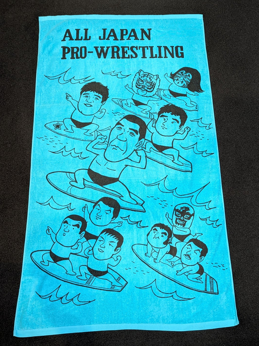 All Japan Pro Wrestling "fighters illustration" Bath towel (surfing, blue)