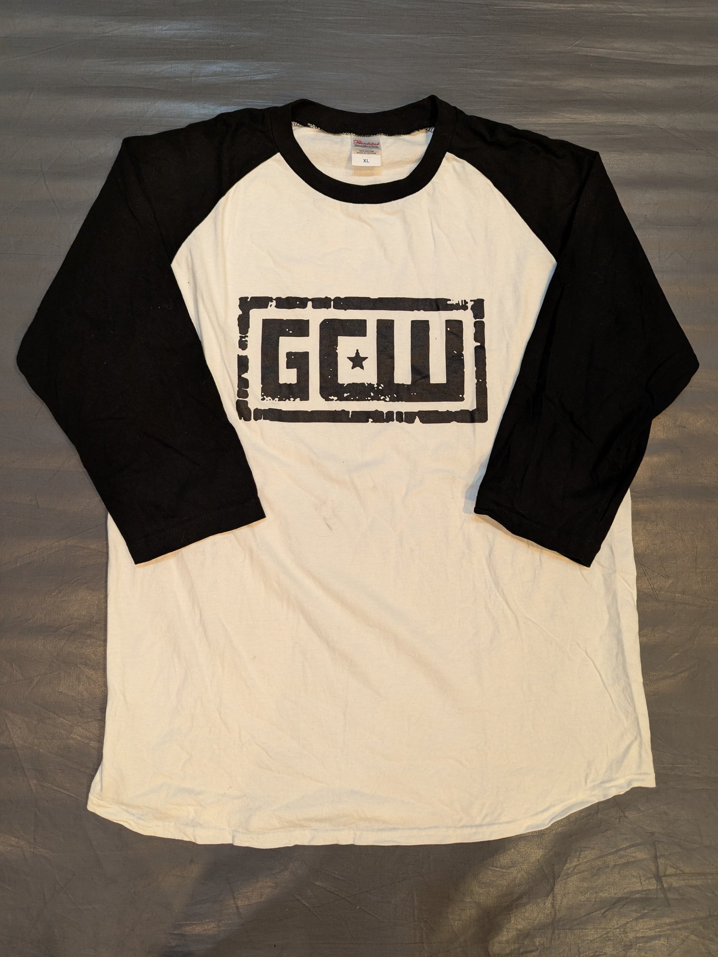GCW Logo Raglan T-Shirt (3) (Three-quarter Sleeves, White×Black)
