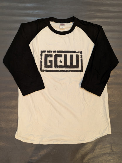 GCW Logo Raglan T-Shirt (3) (Three-quarter Sleeves, White×Black)