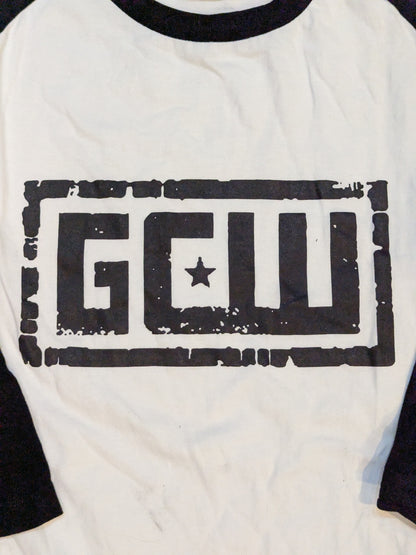 GCW Logo Raglan T-Shirt (3) (Three-quarter Sleeves, White×Black)