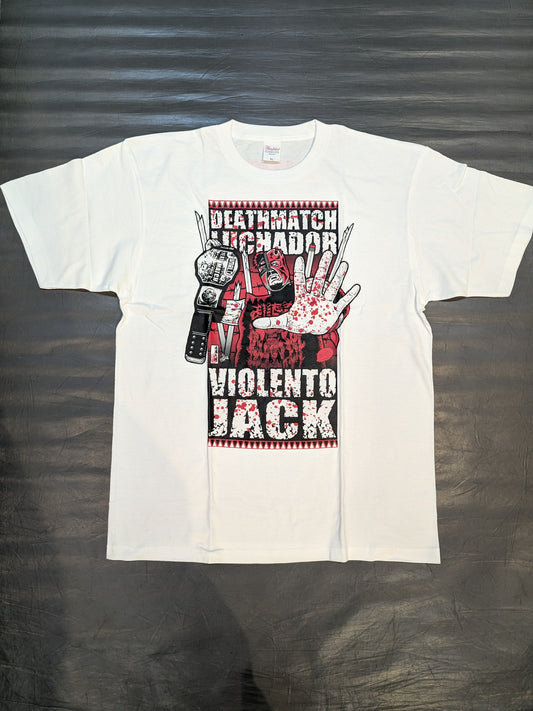 ビオレント・ジャック「DEATHMATCH LUCHADOR」イラストTシャツ(ホワイト)