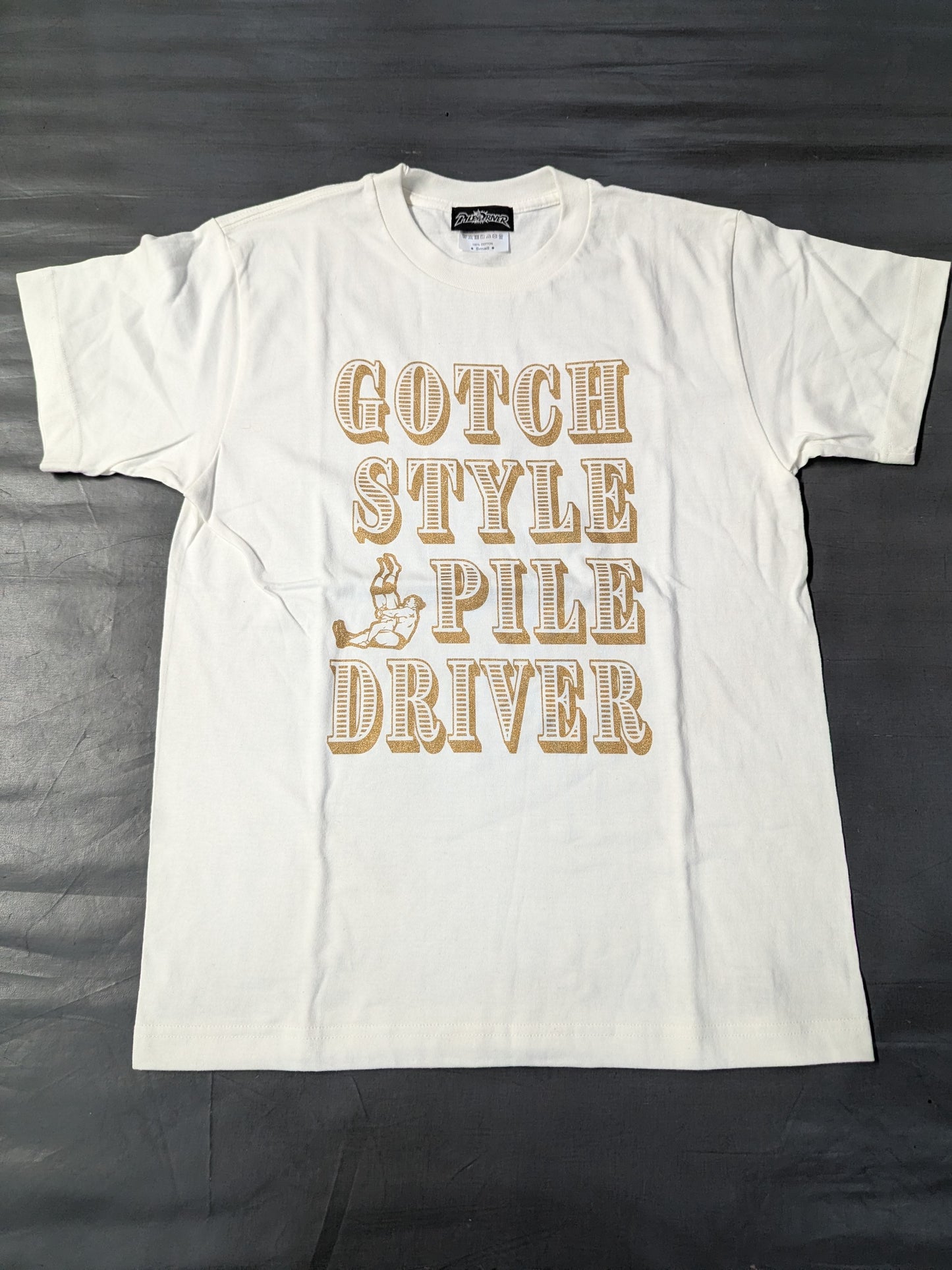 【hand signed autograph】 Minoru Suzuki "GOTCH STYLE PILE DRIVER" T-shirt (4) (white)