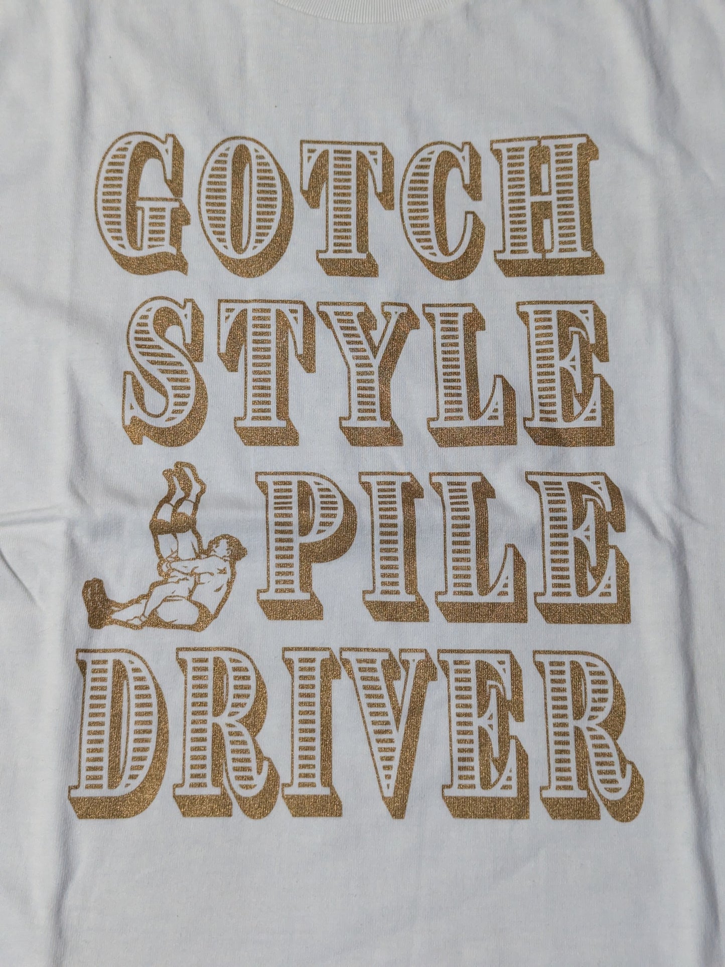 【hand signed autograph】 Minoru Suzuki "GOTCH STYLE PILE DRIVER" T-shirt (4) (white)