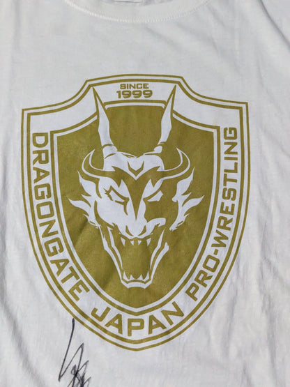 [Strong Machine J hand signed autograph ] DRAGON GATE promotion Logo T-shirt (DRAGONGATE Generation)