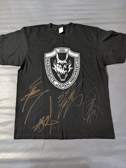 [4 hand signed autograph ] DRAGON GATE promotion logo T-shirt