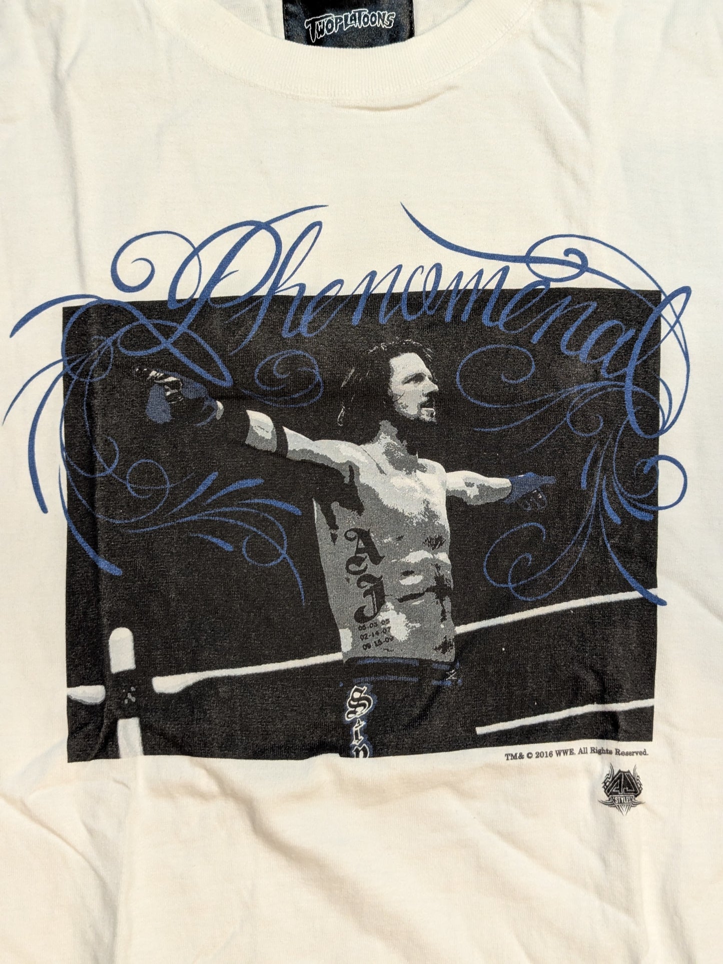 AJスタイルズ×TWOPLATOONS コラボTシャツ④(WWE(2016) / ホワイト×ブルー)