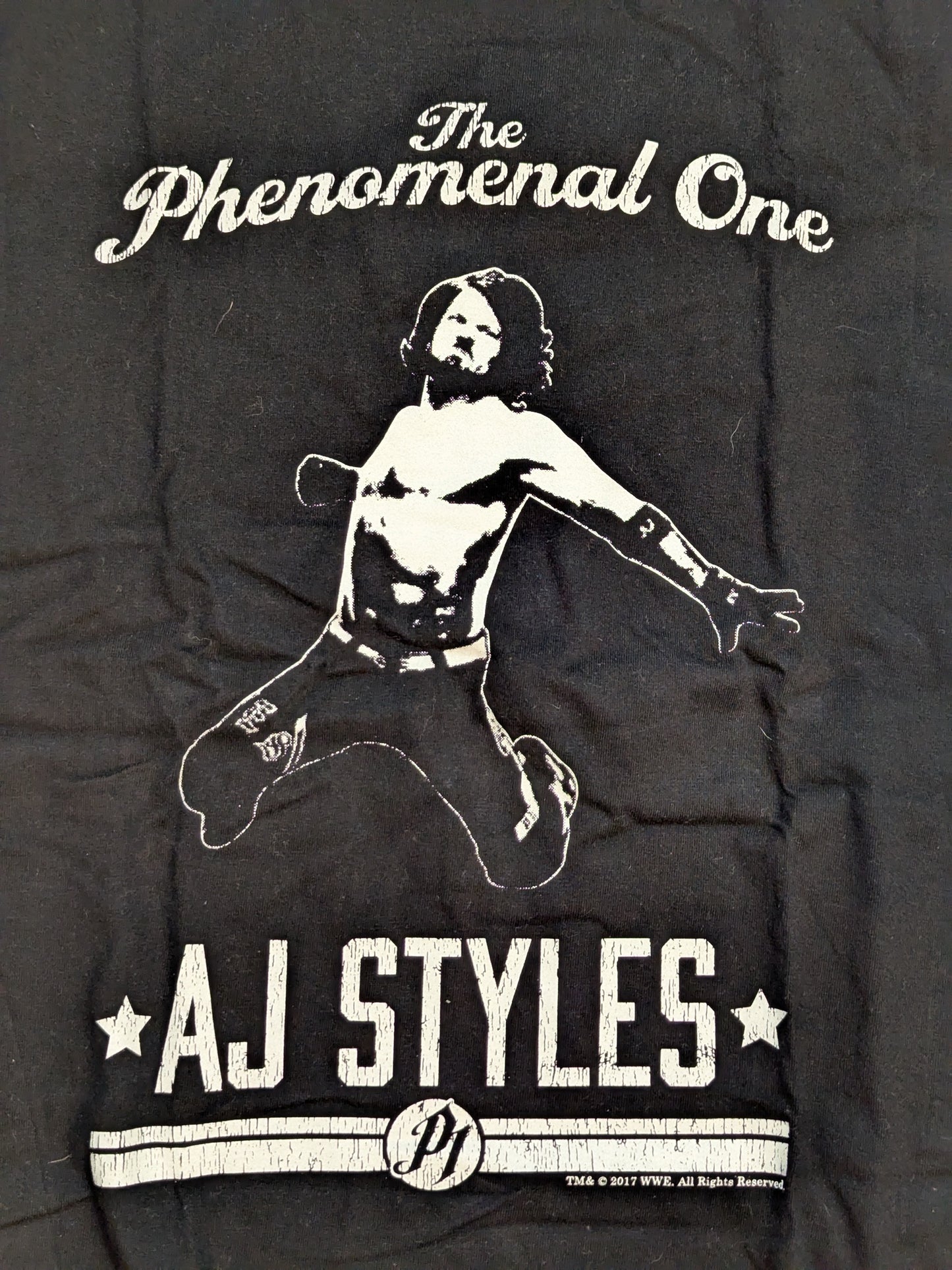 AJ Styles ×TWOPLATOONS Collaboration T-Shirts (5) (WWE (2017) / Black × White)
