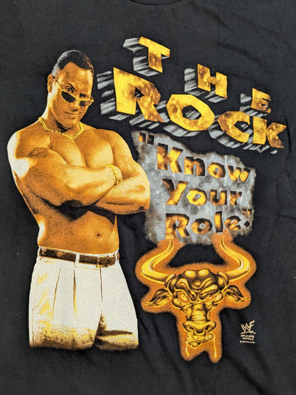 ザ・ロック「THIS ROCK DOESN'T BLEED」ピクチャーTシャツ(WWF(1990s) / ブラック)