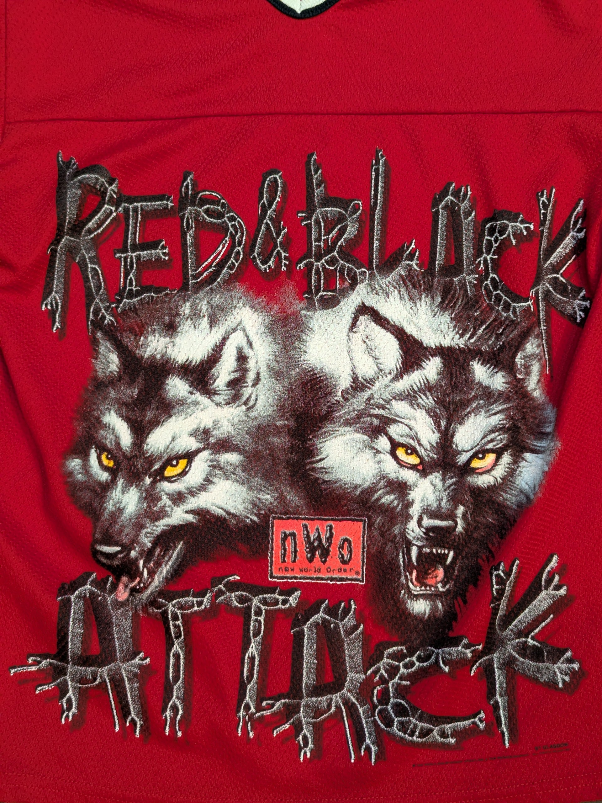 nWo ウルフパック「RED&BLACK ATTACK」メッシュシャツ(WCW(1990s