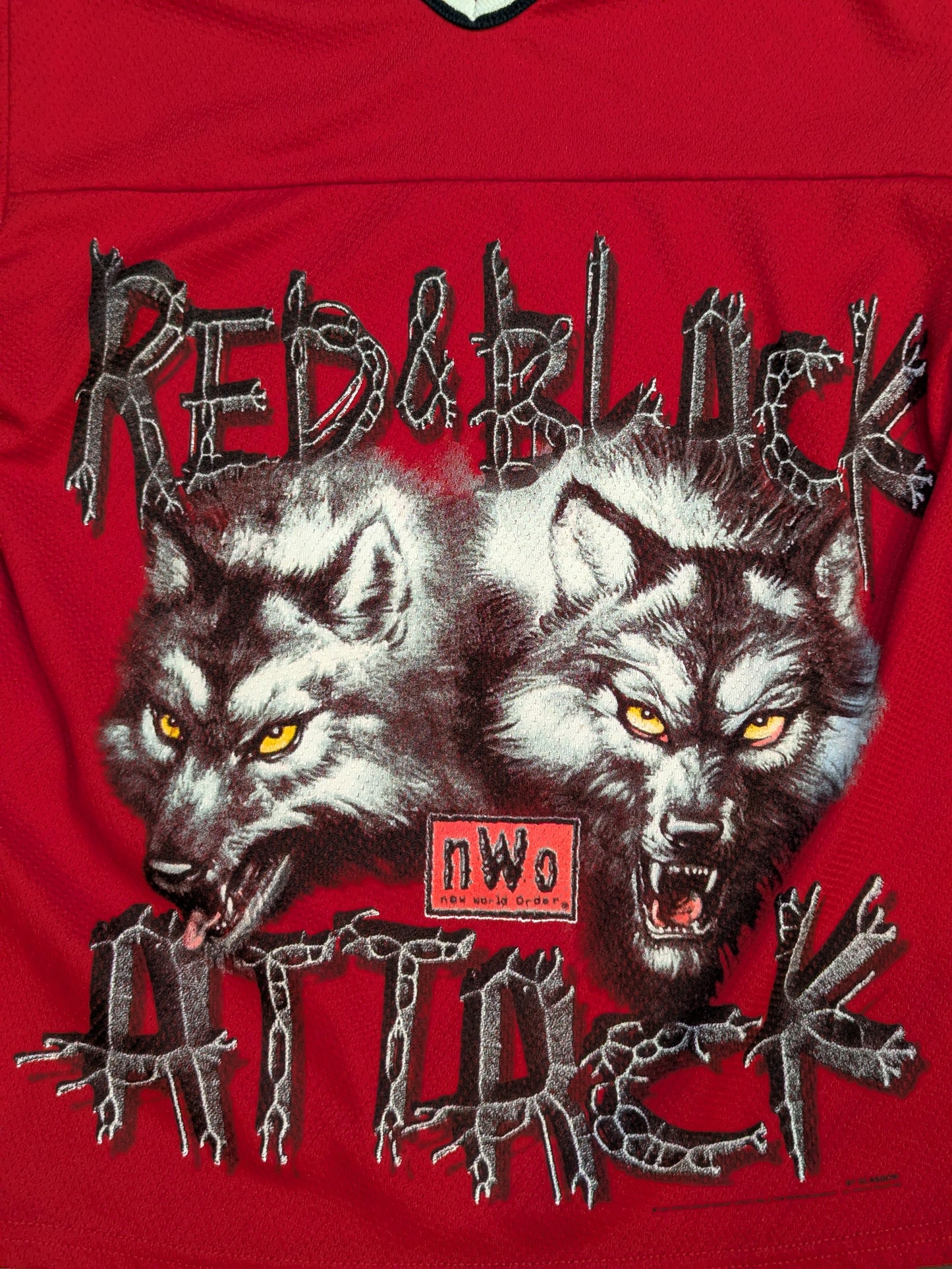 nWo ウルフパック「RED&BLACK ATTACK」メッシュシャツ(WCW(1990s) / レッド)