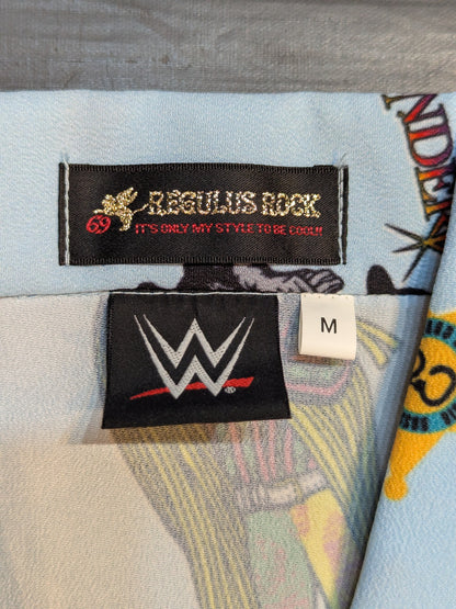 WWE LEGENDS × Regulus All-over Pattern Aloha Shirt (WWE (2010s) / Light Blue)