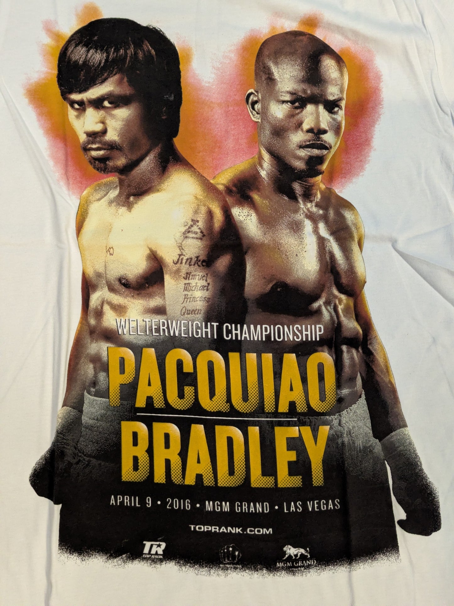 2016年4月9日 マニー・パッキャオvsティモシー・ブラッドリー ピクチャーTシャツ(ホワイト)