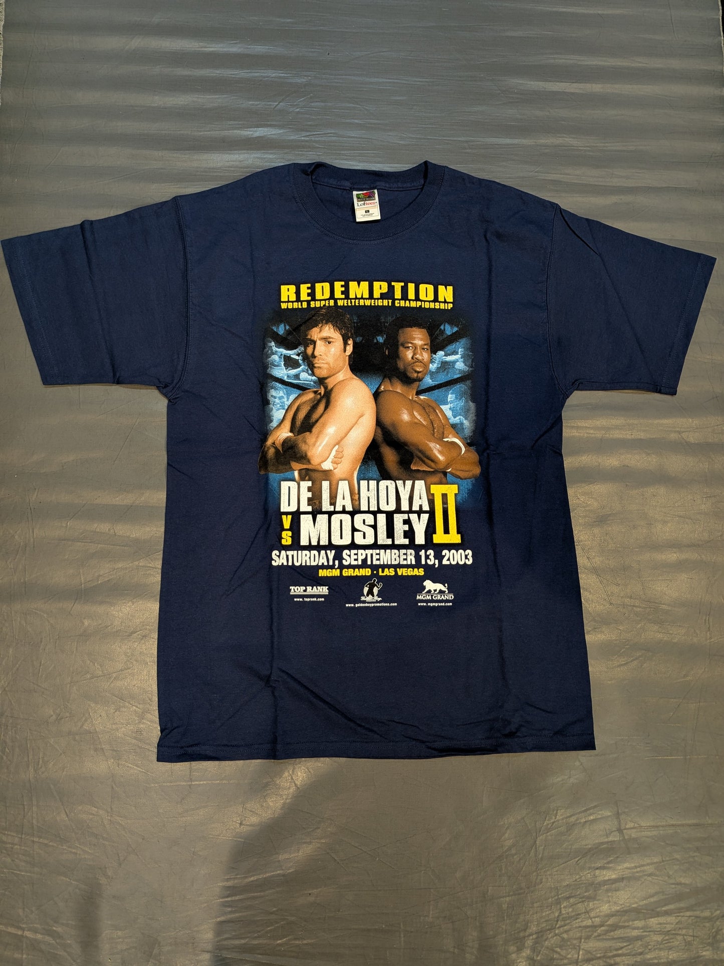 2003年9月13日 オスカー・デ・ラ・ホーヤvsシェーン・モズリー ピクチャーTシャツ(ネイビー)