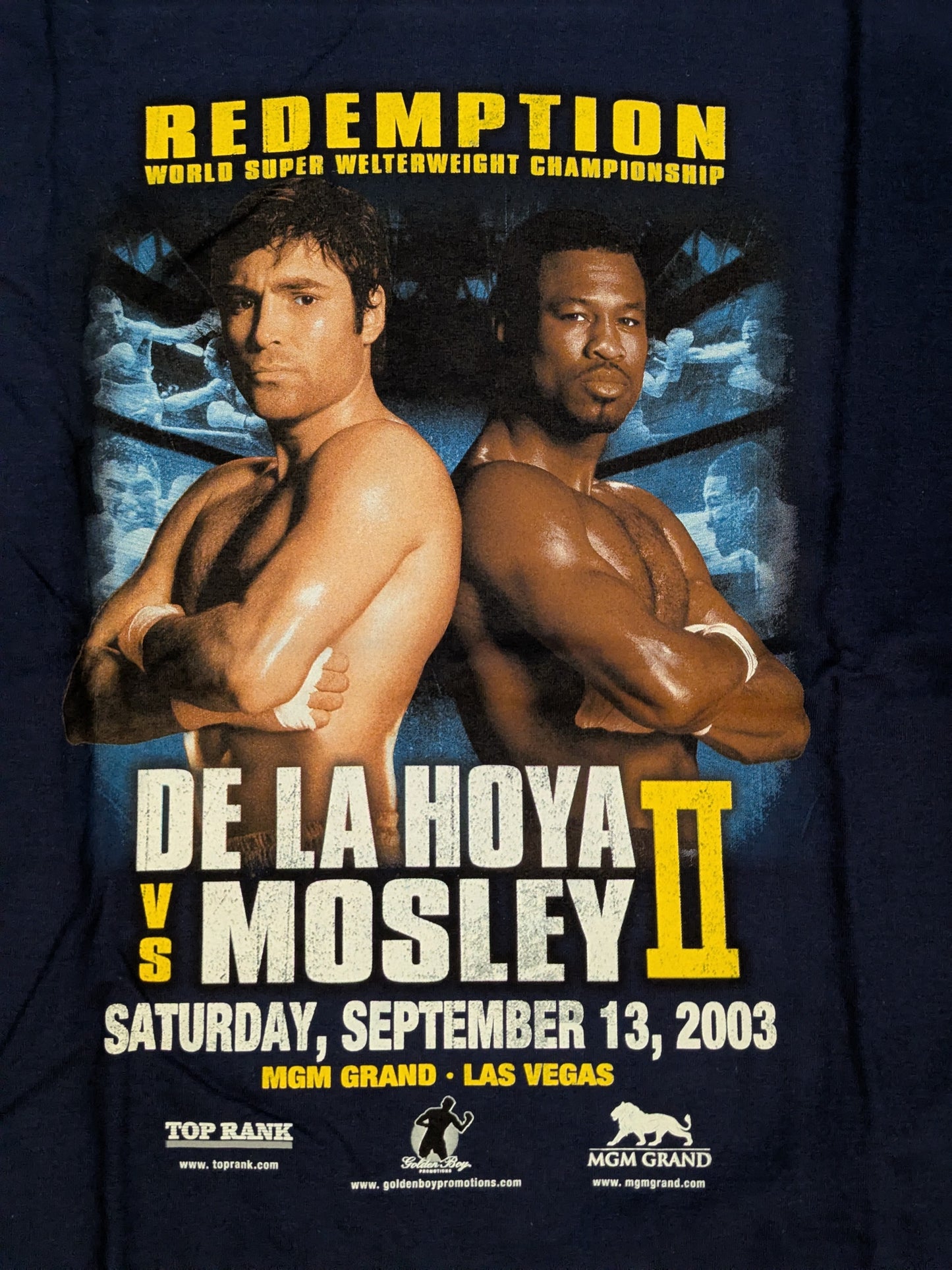 2003年9月13日 オスカー・デ・ラ・ホーヤvsシェーン・モズリー ピクチャーTシャツ(ネイビー)