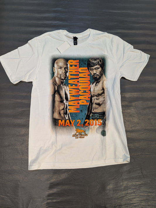 May 2, 2015 Floyd Mayweather vs. Manny Pacquiao Picture T-Shirt (1) (White)