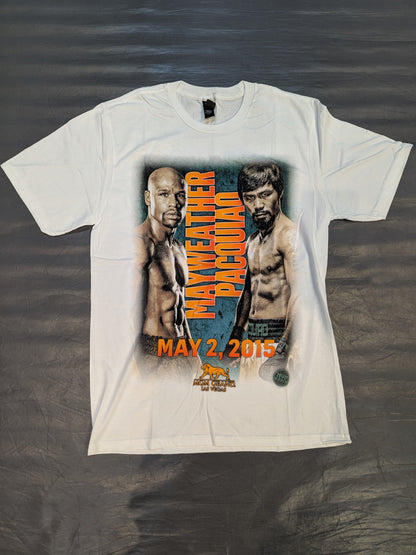 May 2, 2015 Floyd Mayweather vs. Manny Pacquiao Picture T-Shirt (2) (White)