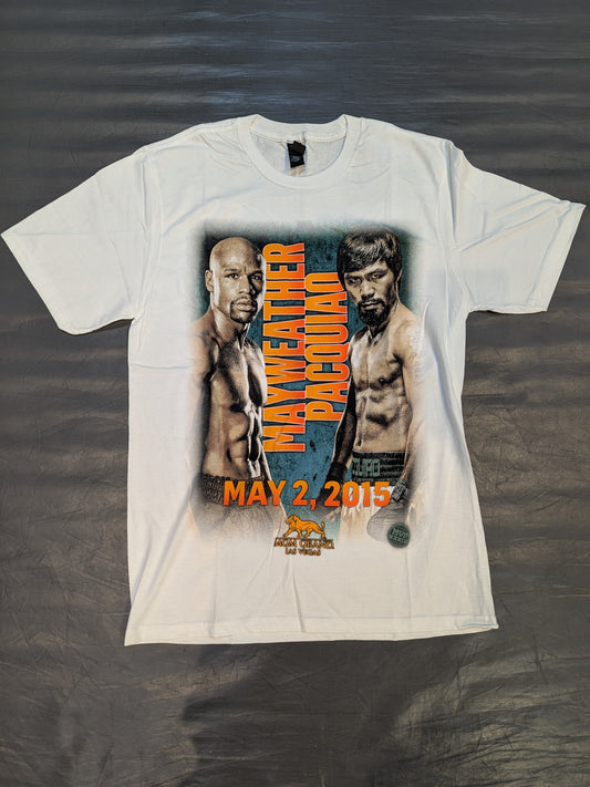 May 2, 2015 Floyd Mayweather vs. Manny Pacquiao Picture T-Shirt (2) (White)
