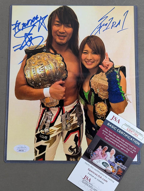 棚橋弘至＆紫雷イオ 直筆Wサイン入り ポートレート(JSA証明)