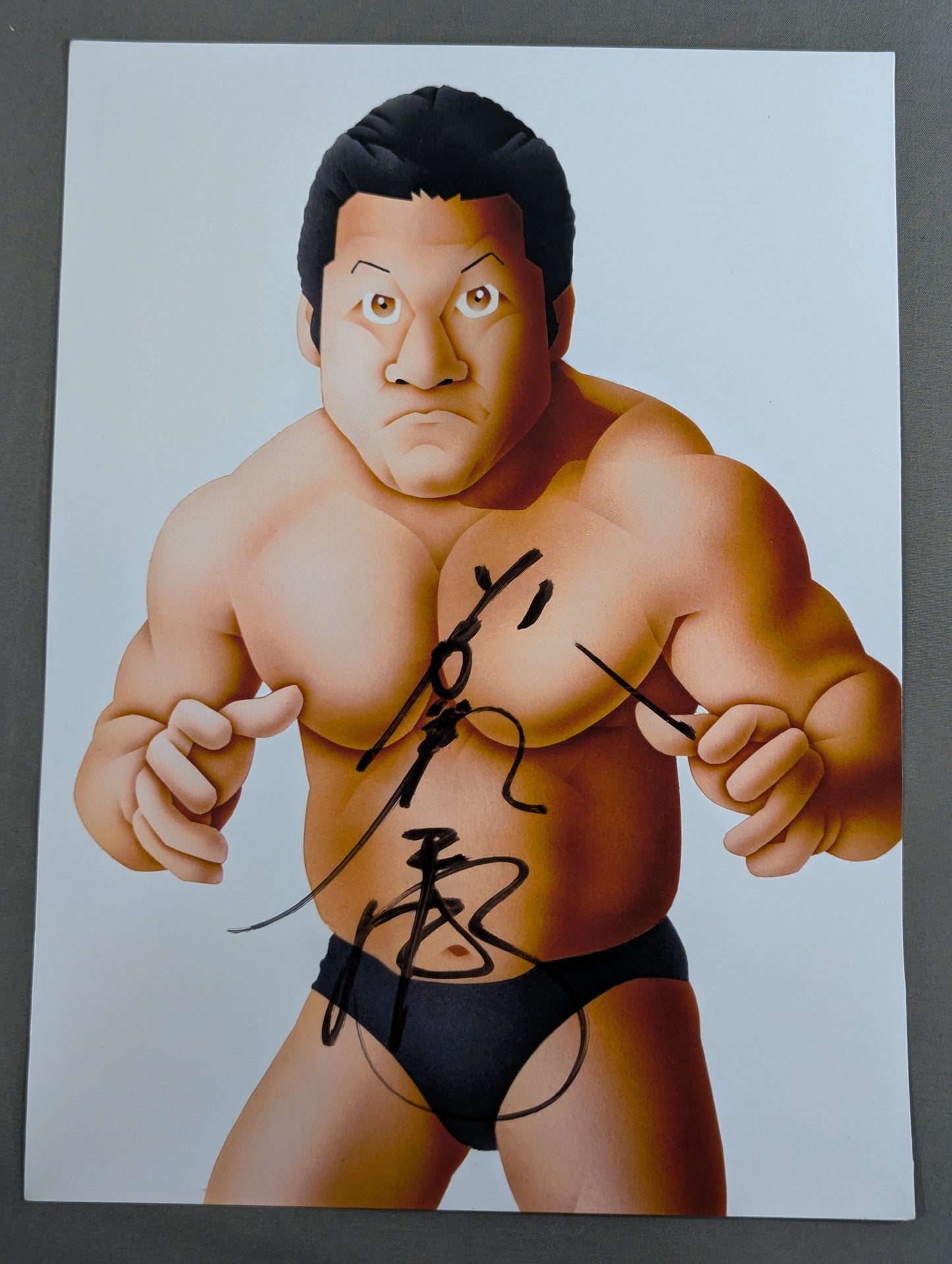 Tatsumi Fujinami  hand signed autograph Illustration by Nagatoshi Sakai Pro-Photo 