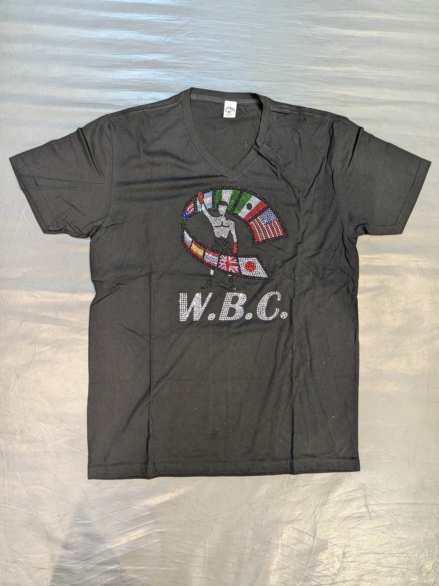 WBC ラインストーン装飾VネックTシャツ①(ブラック)