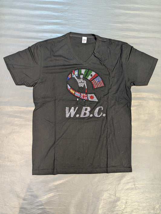 WBC Rhinestone Decorated V-Neck T-Shirt (1) (Black)