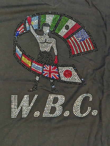 WBC ラインストーン装飾VネックTシャツ①(ブラック)