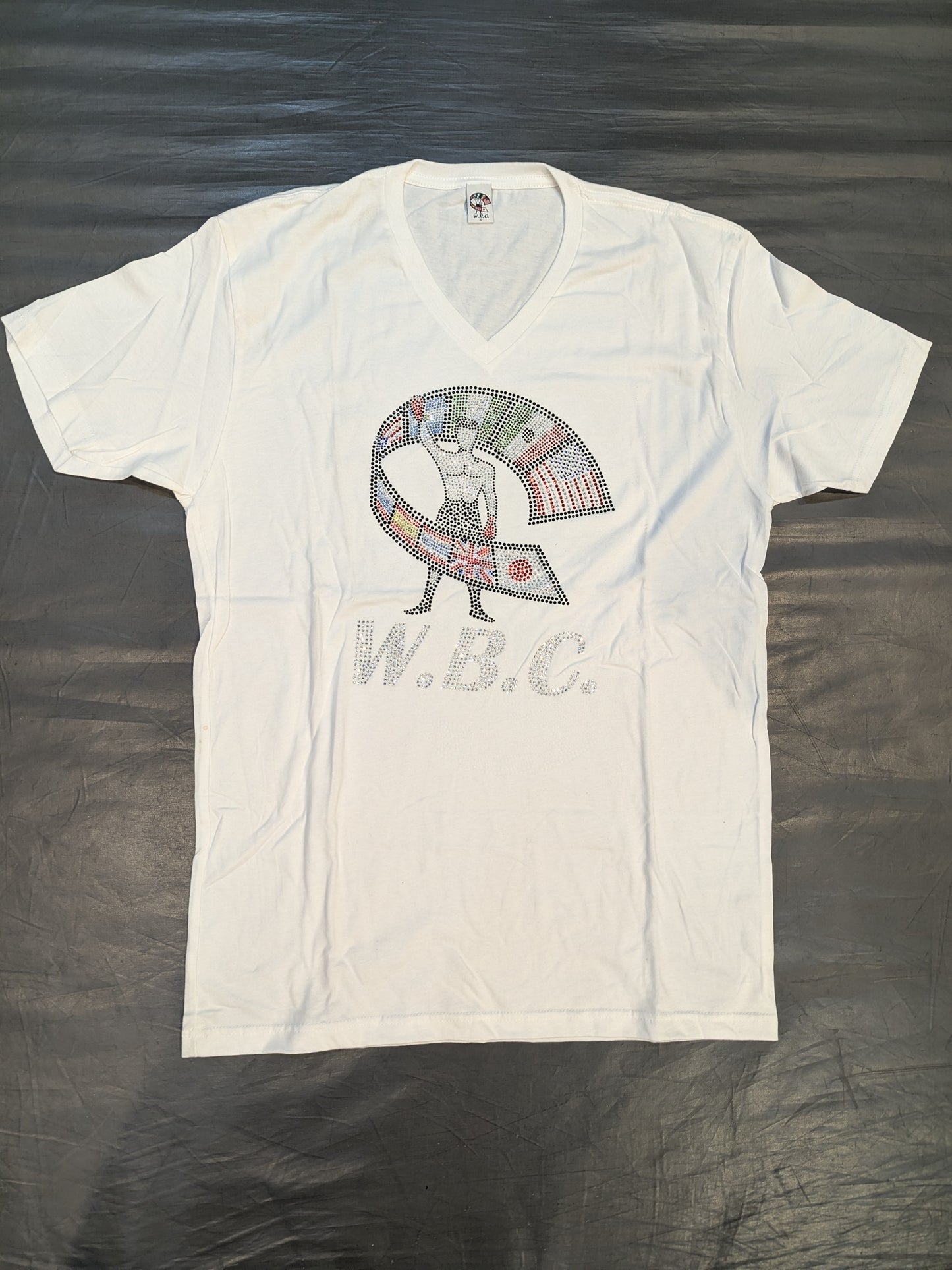 WBC Rhinestone Decorated V-Neck T-Shirt (2) (White)