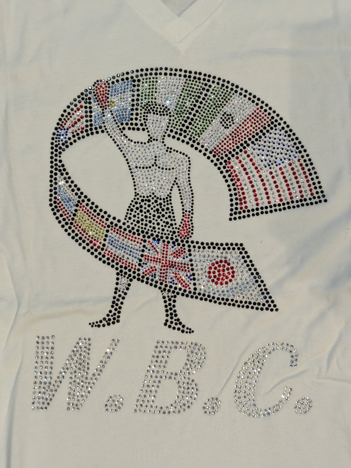 WBC Rhinestone Decorated V-Neck T-Shirt (2) (White)