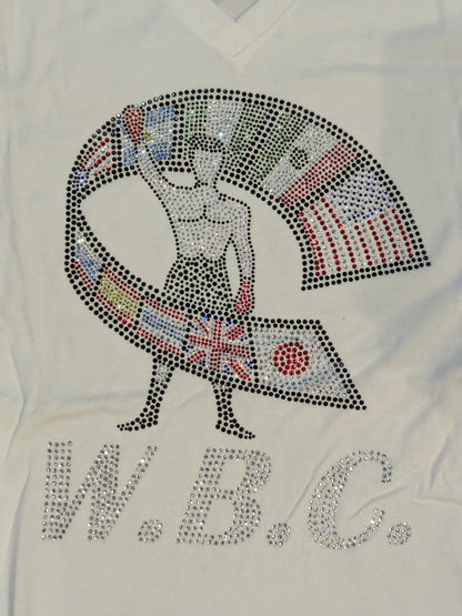 WBC Rhinestone Decorated V-Neck T-Shirt (2) (White)