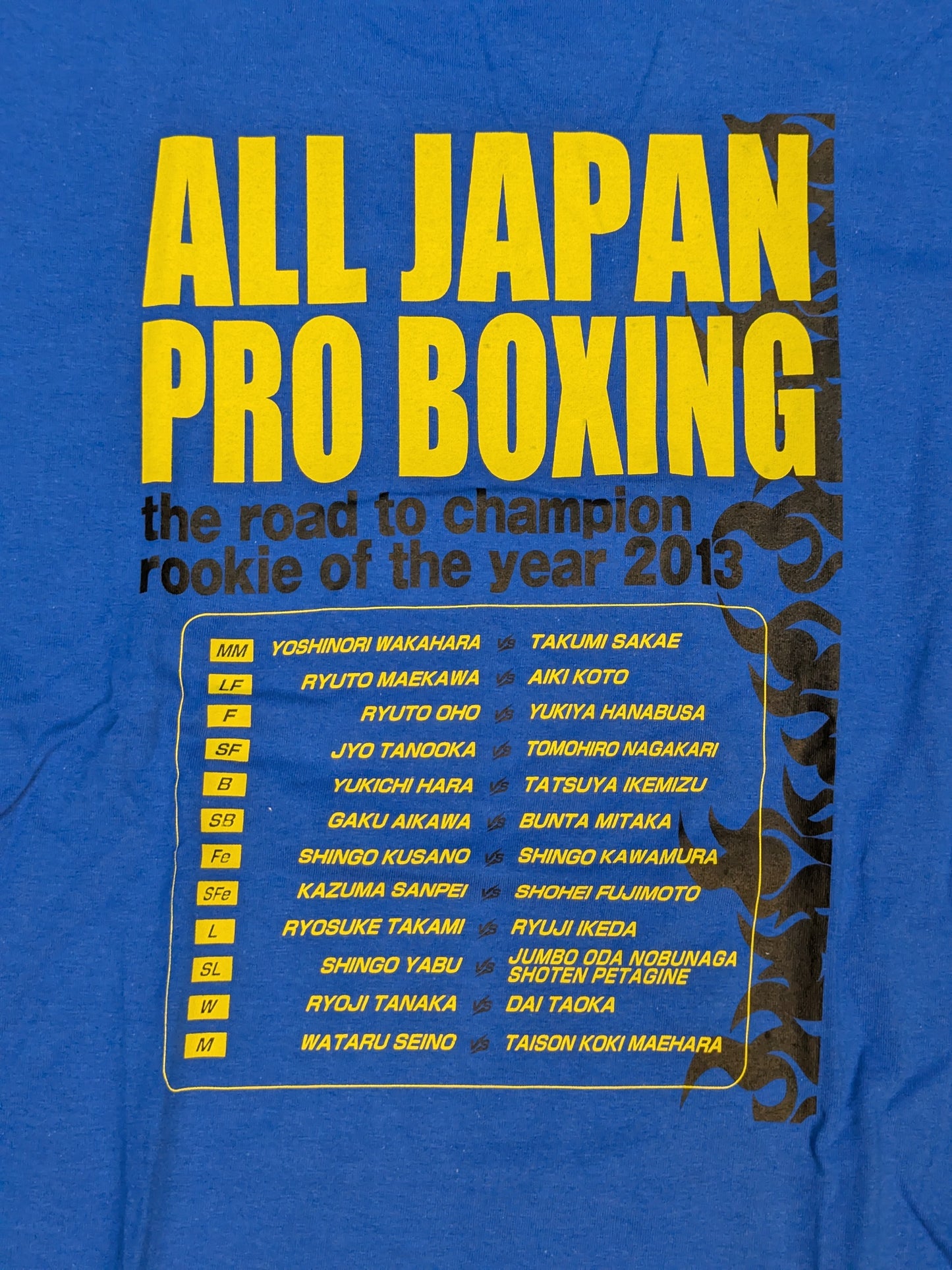 日本プロボクシング「THE ROAD TO CHAMPION ROOKIE OF THE 2013 YEAR」Tシャツ