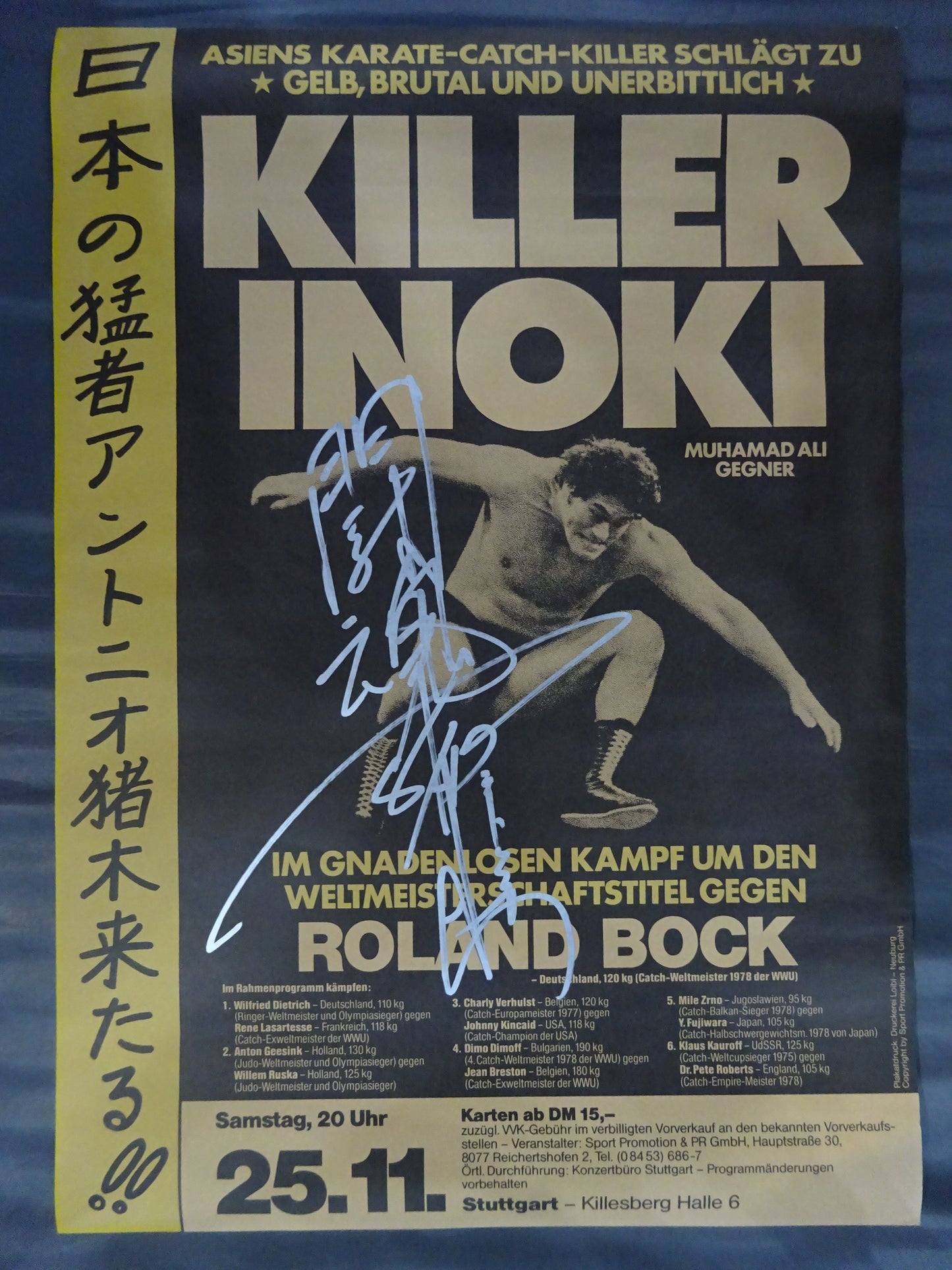 ★ "Fighting Spirit" hand signed autograph !! ★ Stuttgart Tragedy: Antonio Inoki  vs Laurent Bock