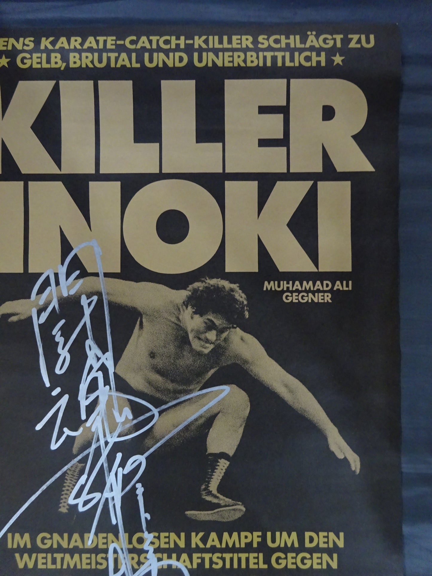 ★ "Fighting Spirit" hand signed autograph !! ★ Stuttgart Tragedy: Antonio Inoki  vs Laurent Bock
