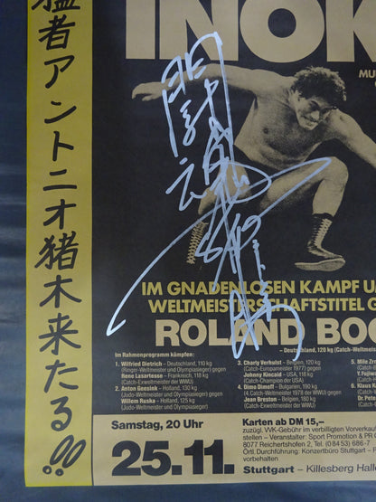 ★ "Fighting Spirit" hand signed autograph !! ★ Stuttgart Tragedy: Antonio Inoki  vs Laurent Bock