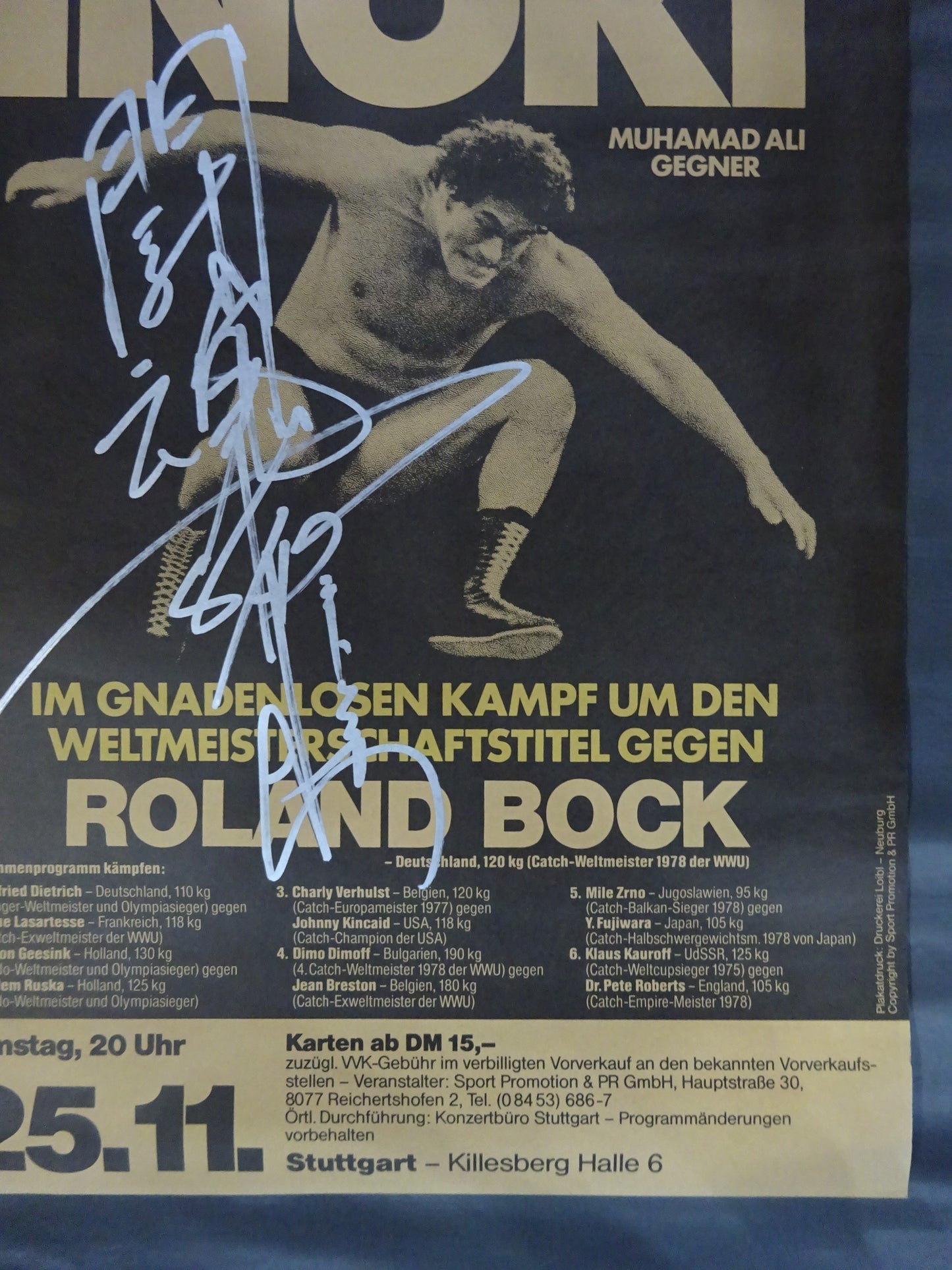 ★ "Fighting Spirit" hand signed autograph !! ★ Stuttgart Tragedy: Antonio Inoki  vs Laurent Bock