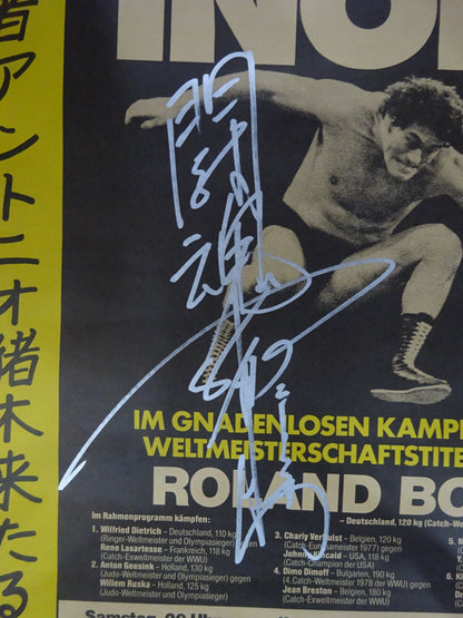 ★ "Fighting Spirit" hand signed autograph !! ★ Stuttgart Tragedy: Antonio Inoki  vs Laurent Bock