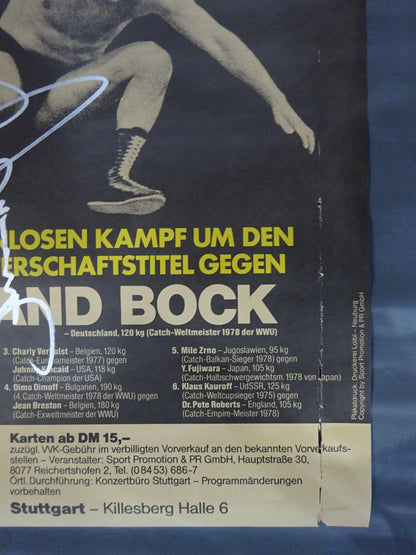 ★ "Fighting Spirit" hand signed autograph !! ★ Stuttgart Tragedy: Antonio Inoki  vs Laurent Bock
