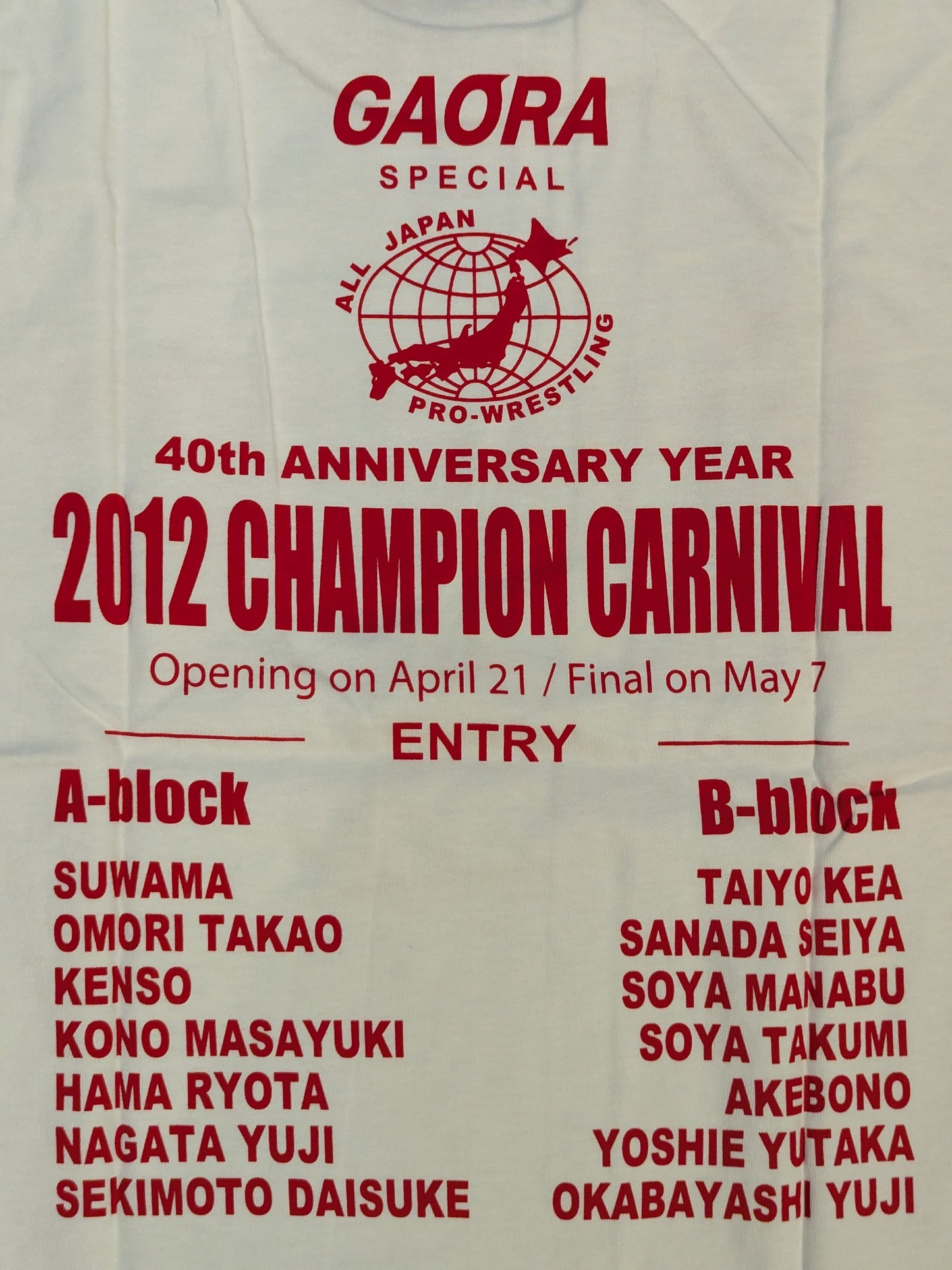2012 チャンピオンカーニバル Tシャツ