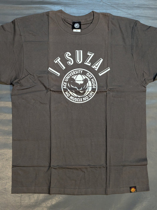 Hiroshi Tanahashi  "ITSUZAI University" T-shirt (Charcoal Gray× White)