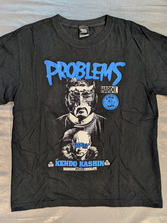 ケンドー・カシン「PROBLEMS へそ曲がり逆十字ブラック」Tシャツ①