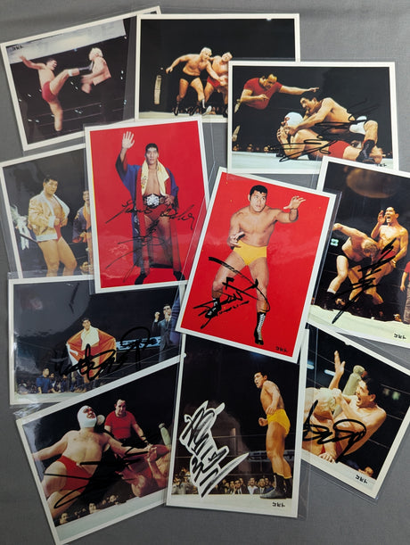 ★昭和レトロ★  日本プロレス コビト製菓 ブロマイドセット 【ジャイアント馬場 直筆サイン入り】
